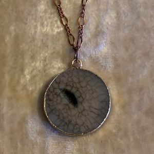 Spider Vein Gray Agate Pendant Copper Accents & Copper Chain Necklace NEW
